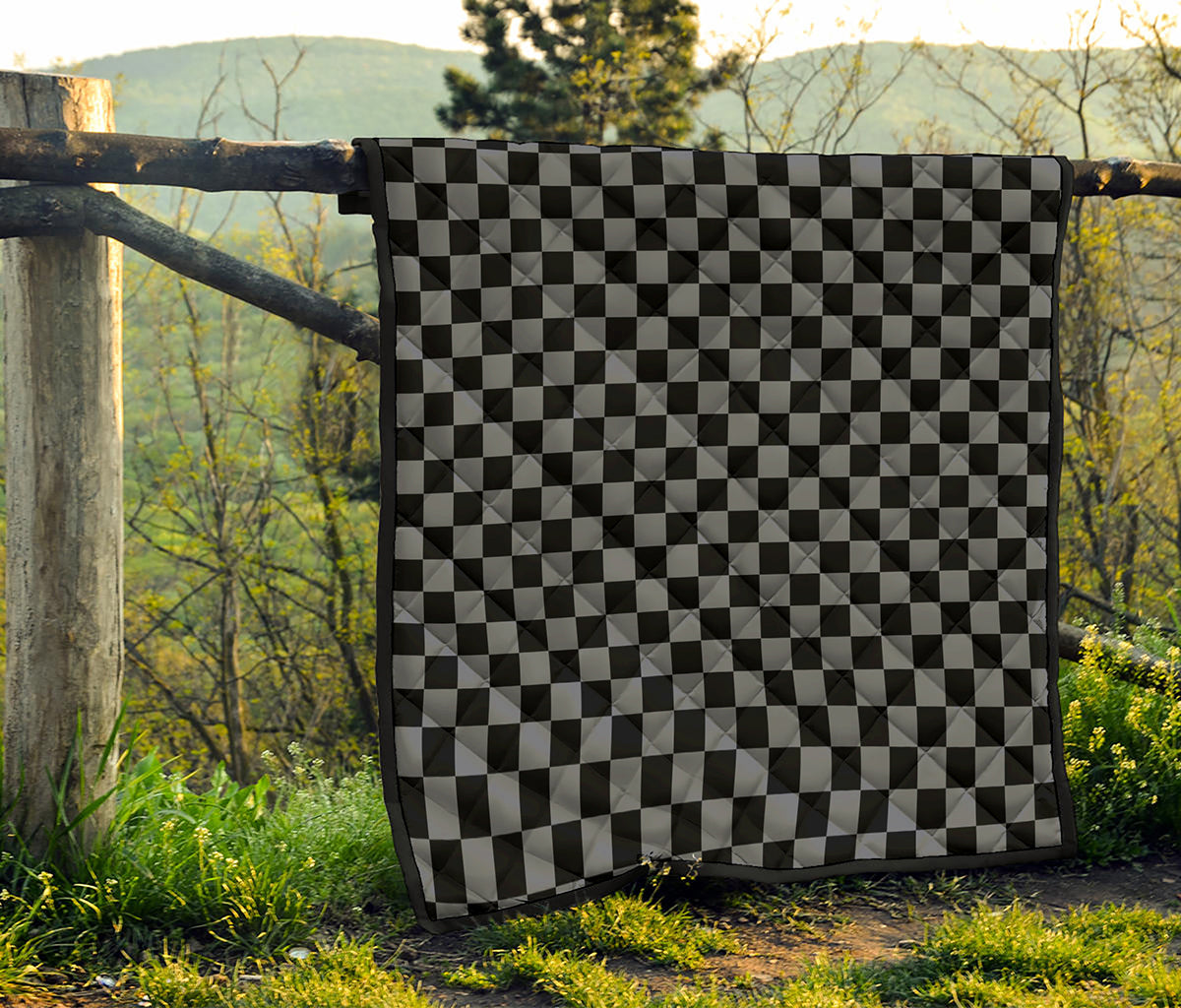 Grey And Black Checkered Pattern Print Quilt