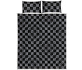 Grey And Black Checkered Pattern Print Quilt Bed Set