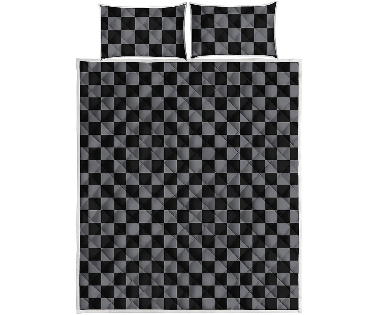 Grey And Black Checkered Pattern Print Quilt Bed Set