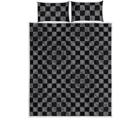 Grey And Black Checkered Pattern Print Quilt Bed Set