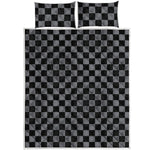 Grey And Black Checkered Pattern Print Quilt Bed Set