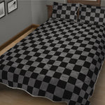 Grey And Black Checkered Pattern Print Quilt Bed Set