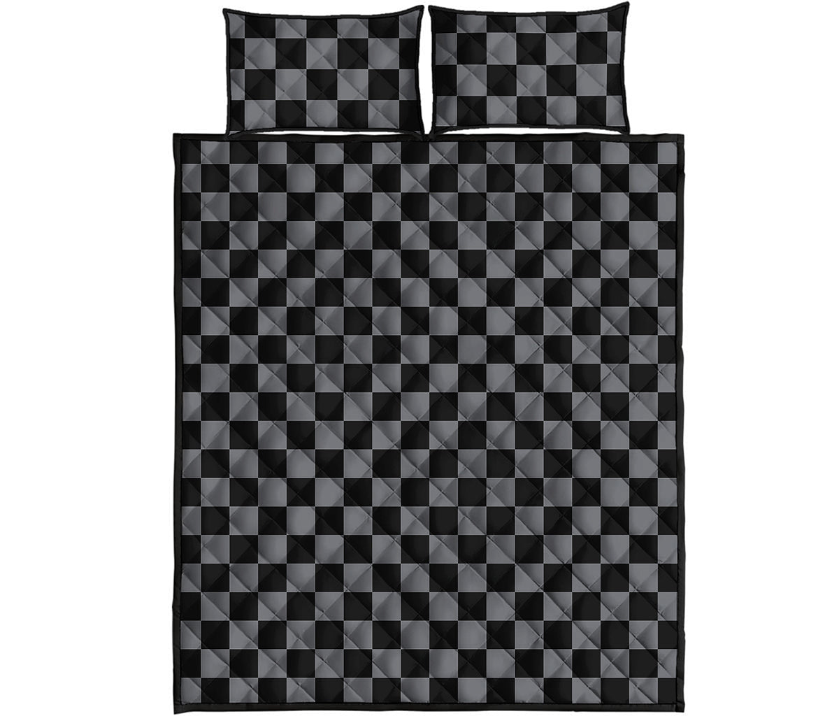 Grey And Black Checkered Pattern Print Quilt Bed Set