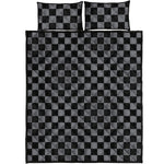 Grey And Black Checkered Pattern Print Quilt Bed Set