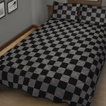 Grey And Black Checkered Pattern Print Quilt Bed Set