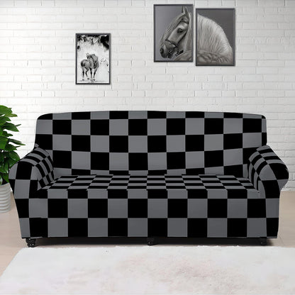 Grey And Black Checkered Pattern Print Sofa Cover