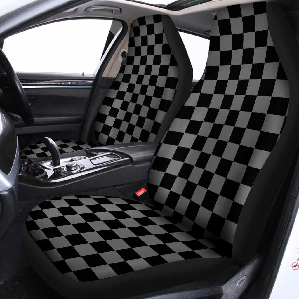 Grey And Black Checkered Pattern Print Universal Fit Car Seat Covers