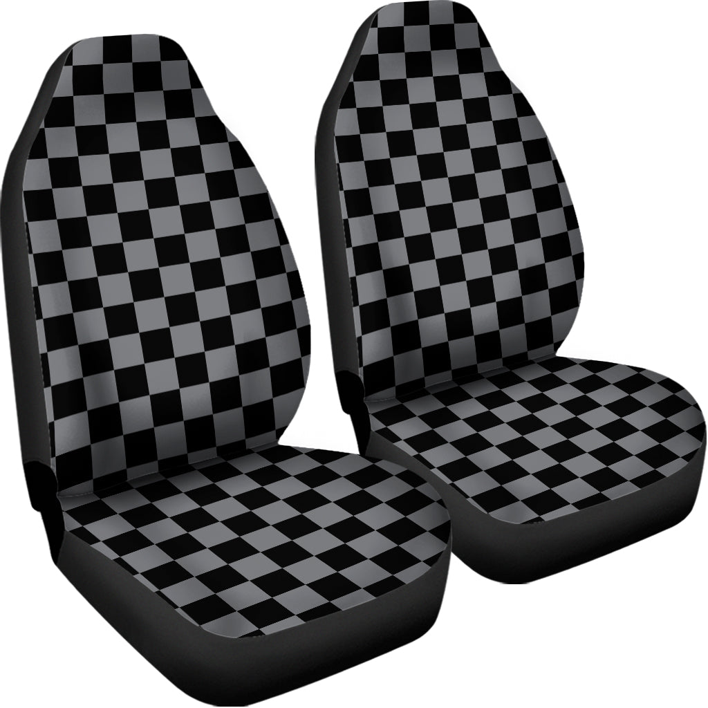 Grey And Black Checkered Pattern Print Universal Fit Car Seat Covers