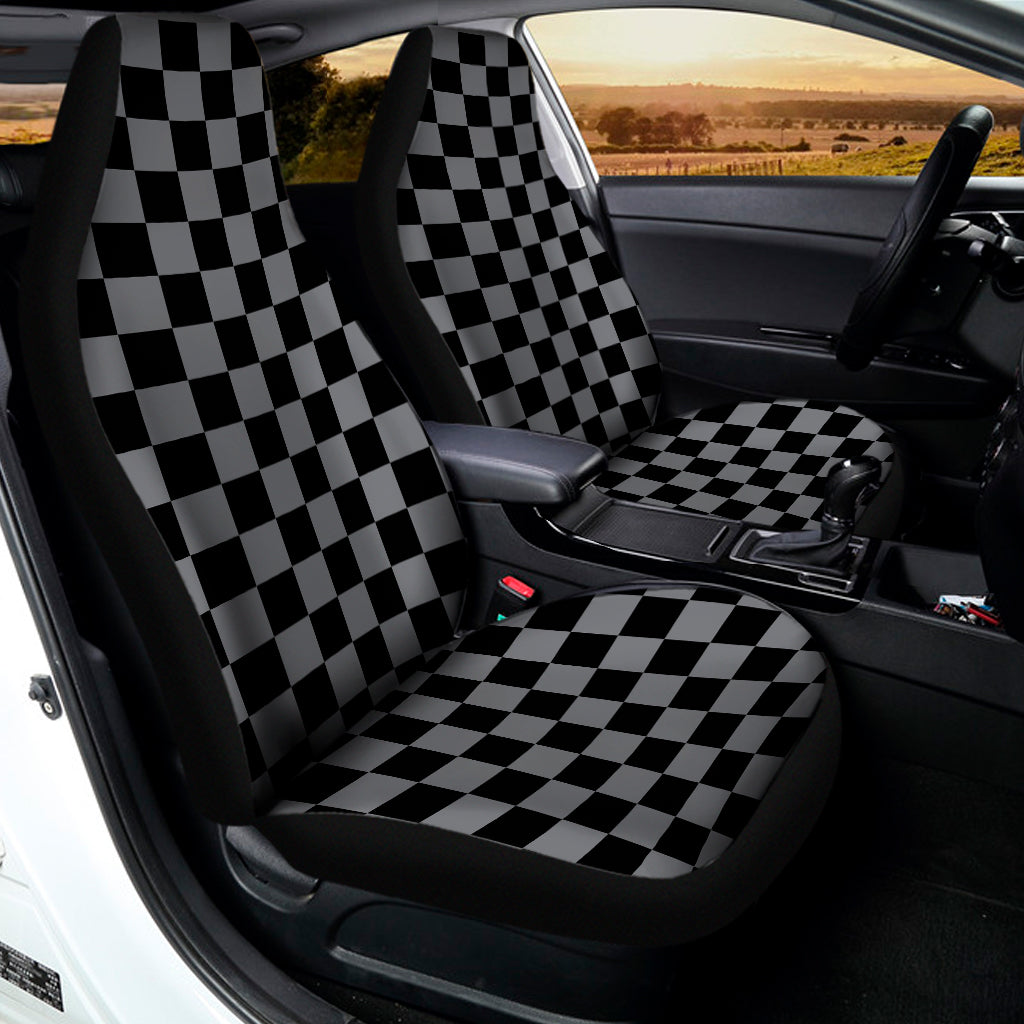 Grey And Black Checkered Pattern Print Universal Fit Car Seat Covers