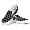 Grey And Black Checkered Pattern Print White Slip On Sneakers