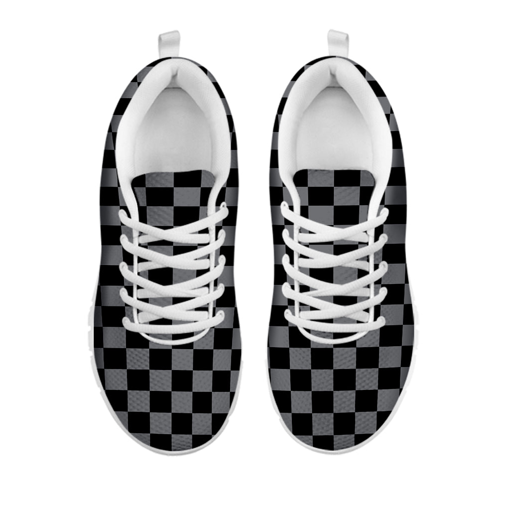 Grey And Black Checkered Pattern Print White Sneakers