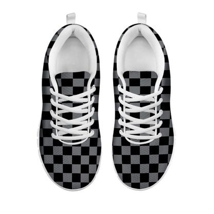 Grey And Black Checkered Pattern Print White Sneakers