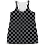 Grey And Black Checkered Pattern Print Women's Racerback Tank Top
