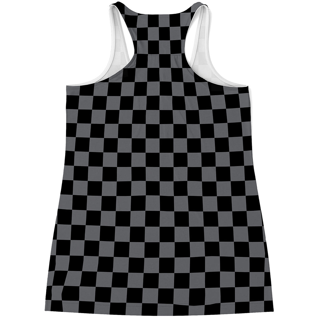 Grey And Black Checkered Pattern Print Women's Racerback Tank Top