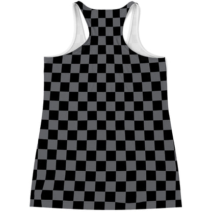 Grey And Black Checkered Pattern Print Women's Racerback Tank Top