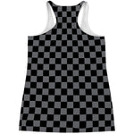 Grey And Black Checkered Pattern Print Women's Racerback Tank Top