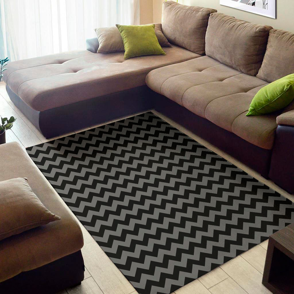 Grey And Black Chevron Pattern Print Area Rug