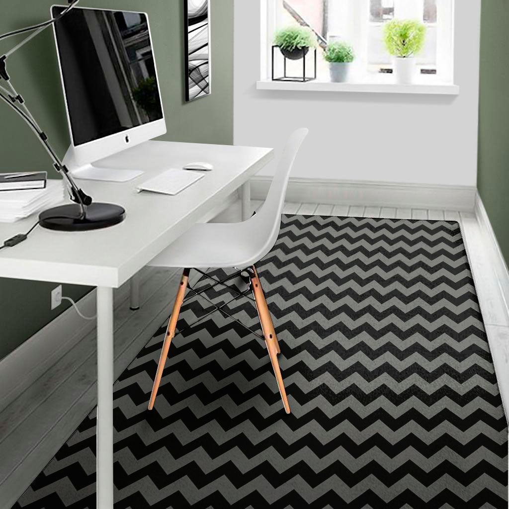Grey And Black Chevron Pattern Print Area Rug