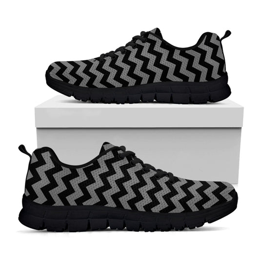 Grey And Black Chevron Pattern Print Black Sneakers