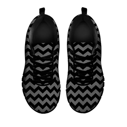 Grey And Black Chevron Pattern Print Black Sneakers