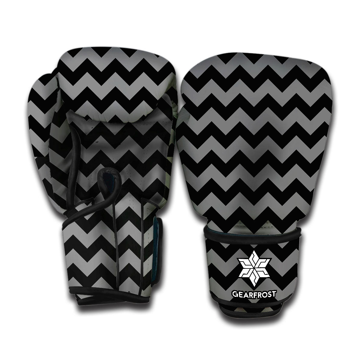 Grey And Black Chevron Pattern Print Boxing Gloves