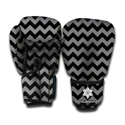 Grey And Black Chevron Pattern Print Boxing Gloves