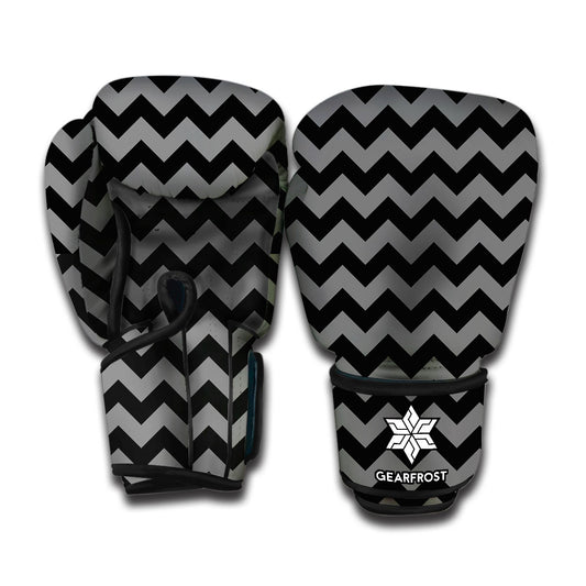 Grey And Black Chevron Pattern Print Boxing Gloves
