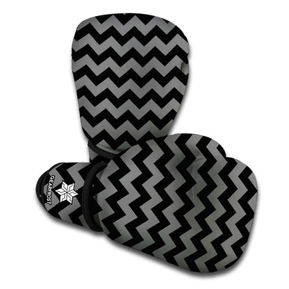Grey And Black Chevron Pattern Print Boxing Gloves