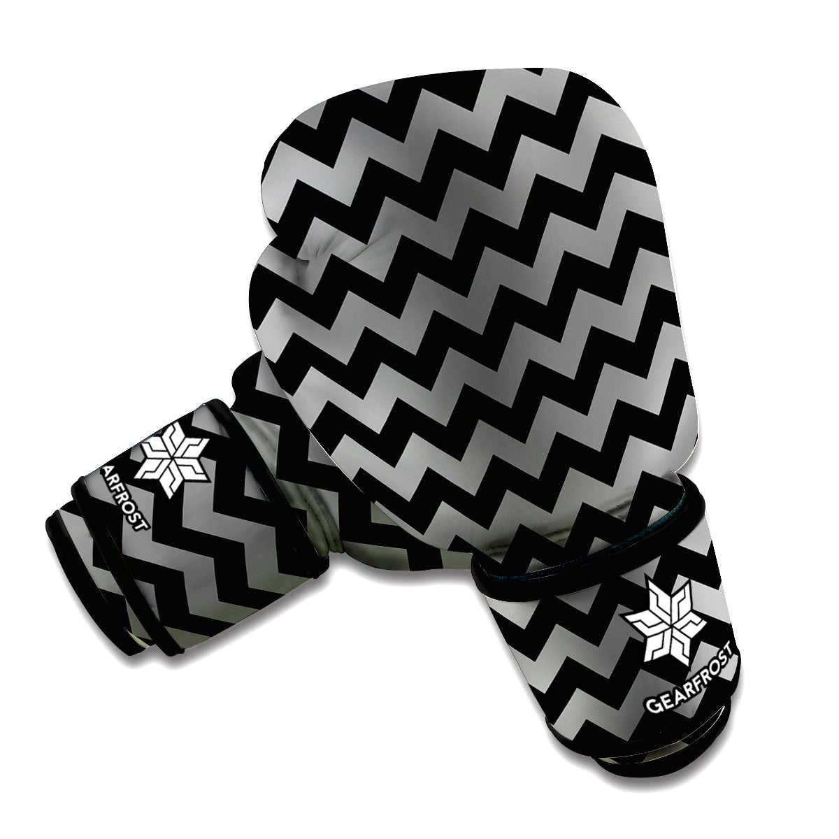 Grey And Black Chevron Pattern Print Boxing Gloves