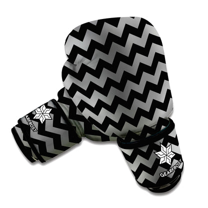 Grey And Black Chevron Pattern Print Boxing Gloves