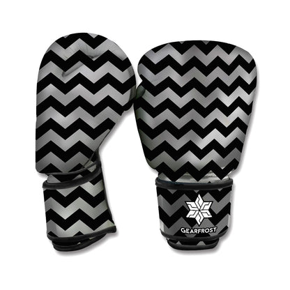 Grey And Black Chevron Pattern Print Boxing Gloves