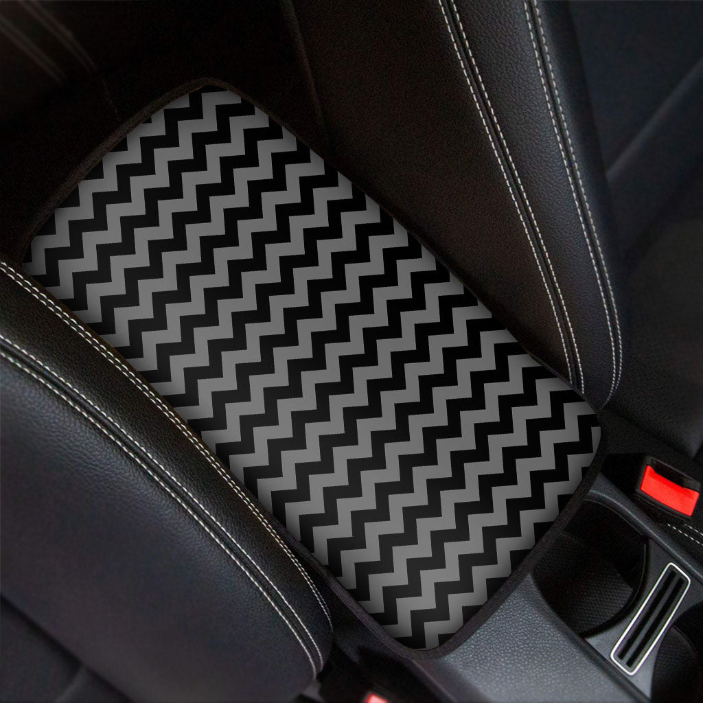 Grey And Black Chevron Pattern Print Car Center Console Cover