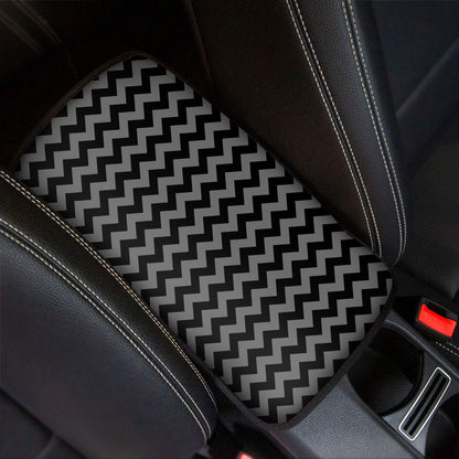Grey And Black Chevron Pattern Print Car Center Console Cover