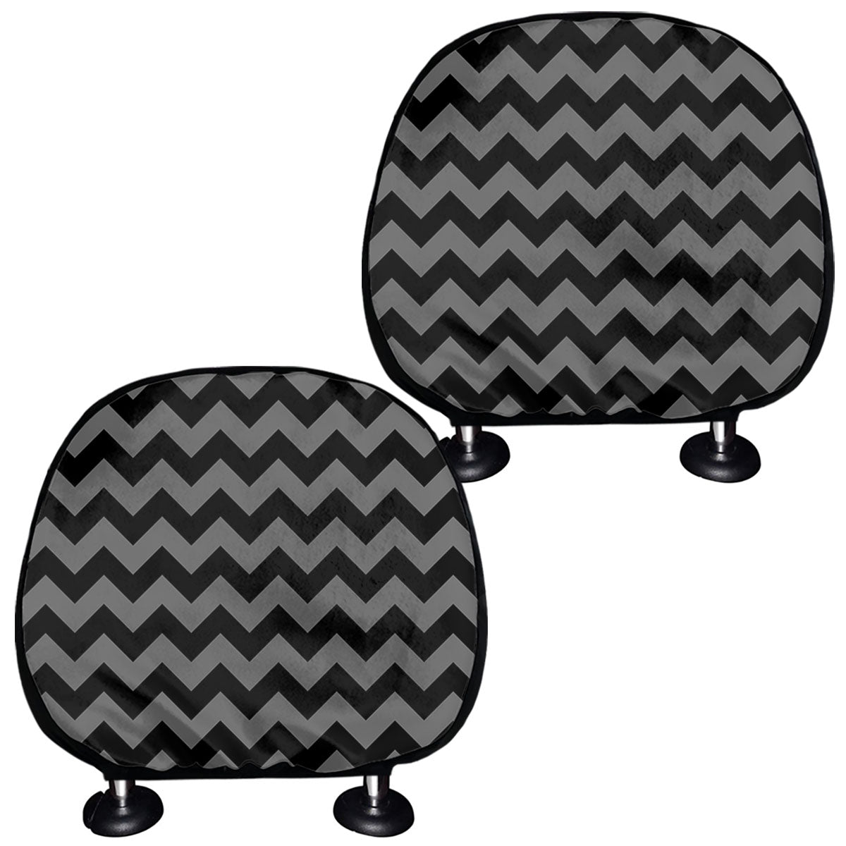 Grey And Black Chevron Pattern Print Car Headrest Covers