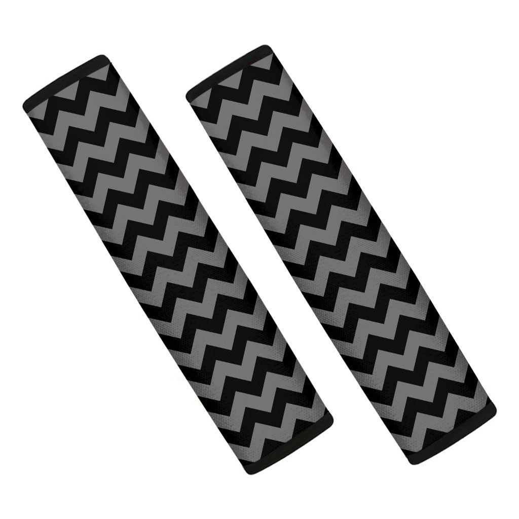 Grey And Black Chevron Pattern Print Car Seat Belt Covers