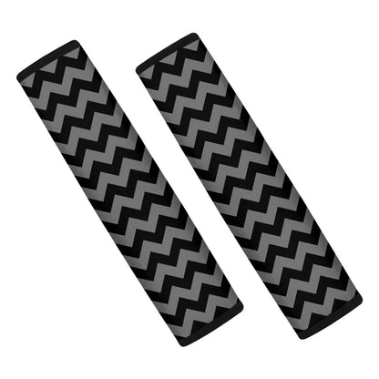 Grey And Black Chevron Pattern Print Car Seat Belt Covers
