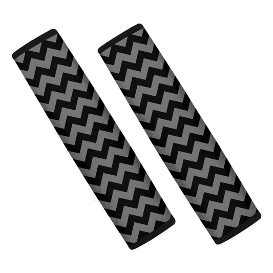 Grey And Black Chevron Pattern Print Car Seat Belt Covers