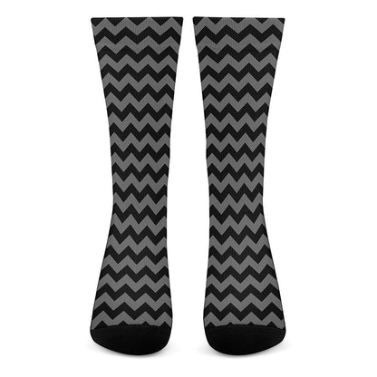 Grey And Black Chevron Pattern Print Crew Socks