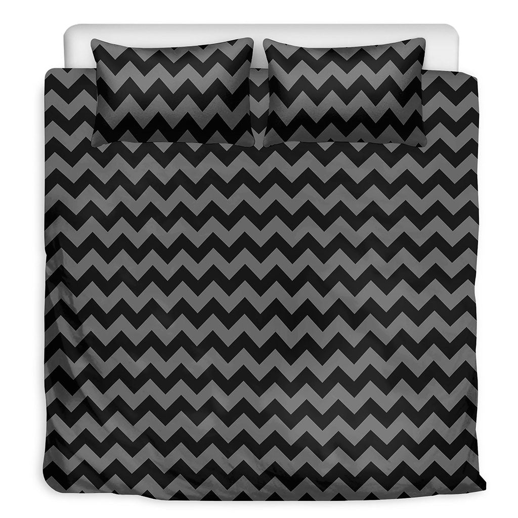 Grey And Black Chevron Pattern Print Duvet Cover Bedding Set