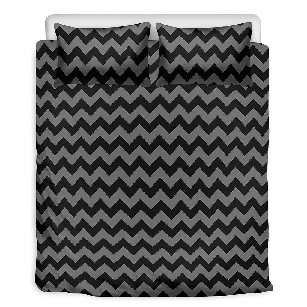 Grey And Black Chevron Pattern Print Duvet Cover Bedding Set