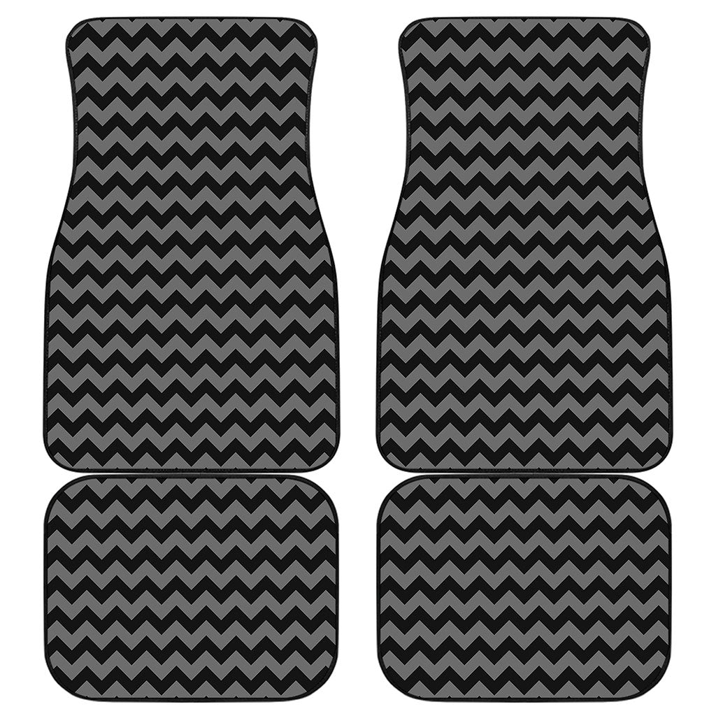 Grey And Black Chevron Pattern Print Front and Back Car Floor Mats