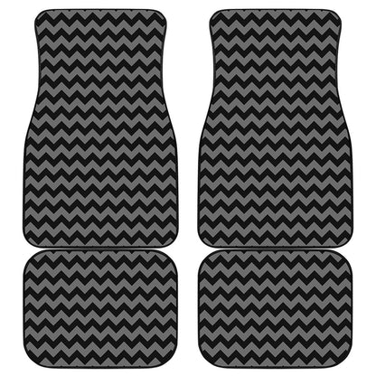 Grey And Black Chevron Pattern Print Front and Back Car Floor Mats