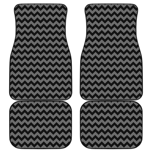 Grey And Black Chevron Pattern Print Front and Back Car Floor Mats