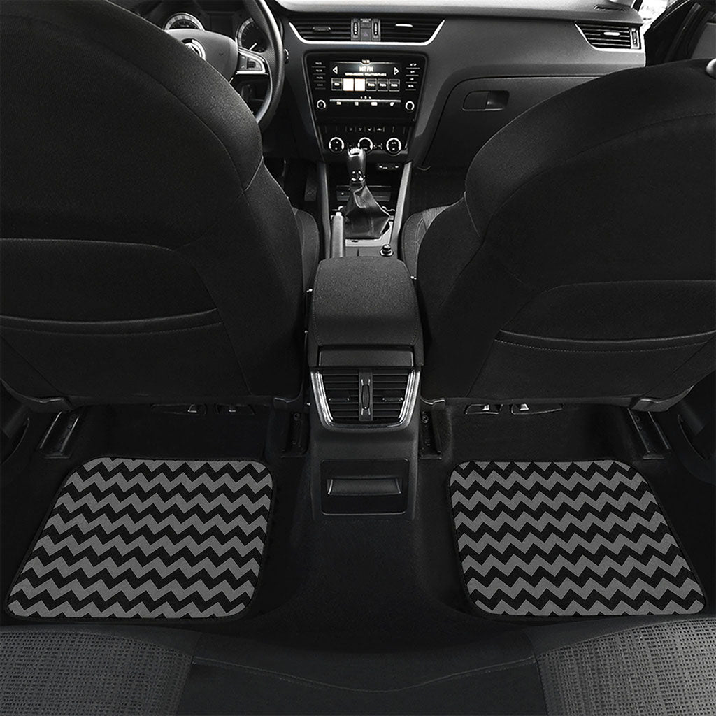 Grey And Black Chevron Pattern Print Front and Back Car Floor Mats