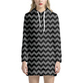 Grey And Black Chevron Pattern Print Pullover Hoodie Dress