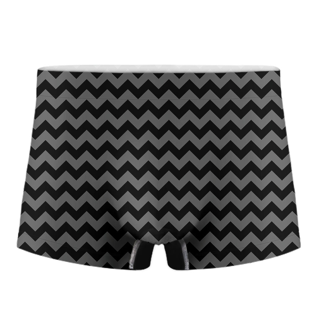 Grey And Black Chevron Pattern Print Men's Boxer Briefs