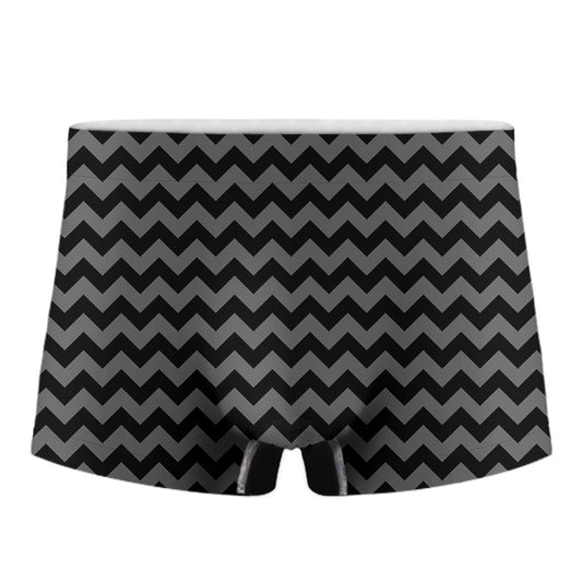 Grey And Black Chevron Pattern Print Men's Boxer Briefs