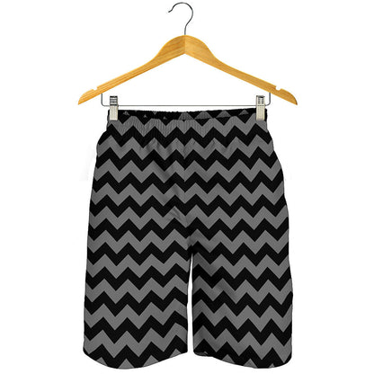 Grey And Black Chevron Pattern Print Men's Shorts