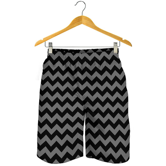 Grey And Black Chevron Pattern Print Men's Shorts