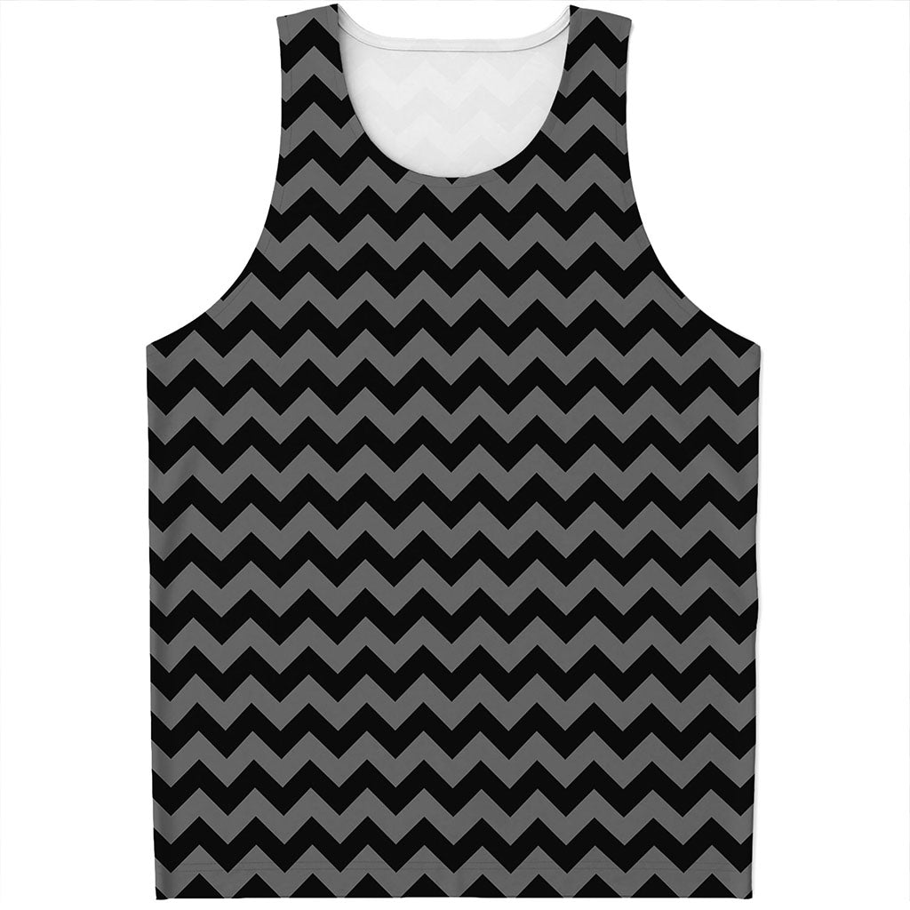 Grey And Black Chevron Pattern Print Men's Tank Top
